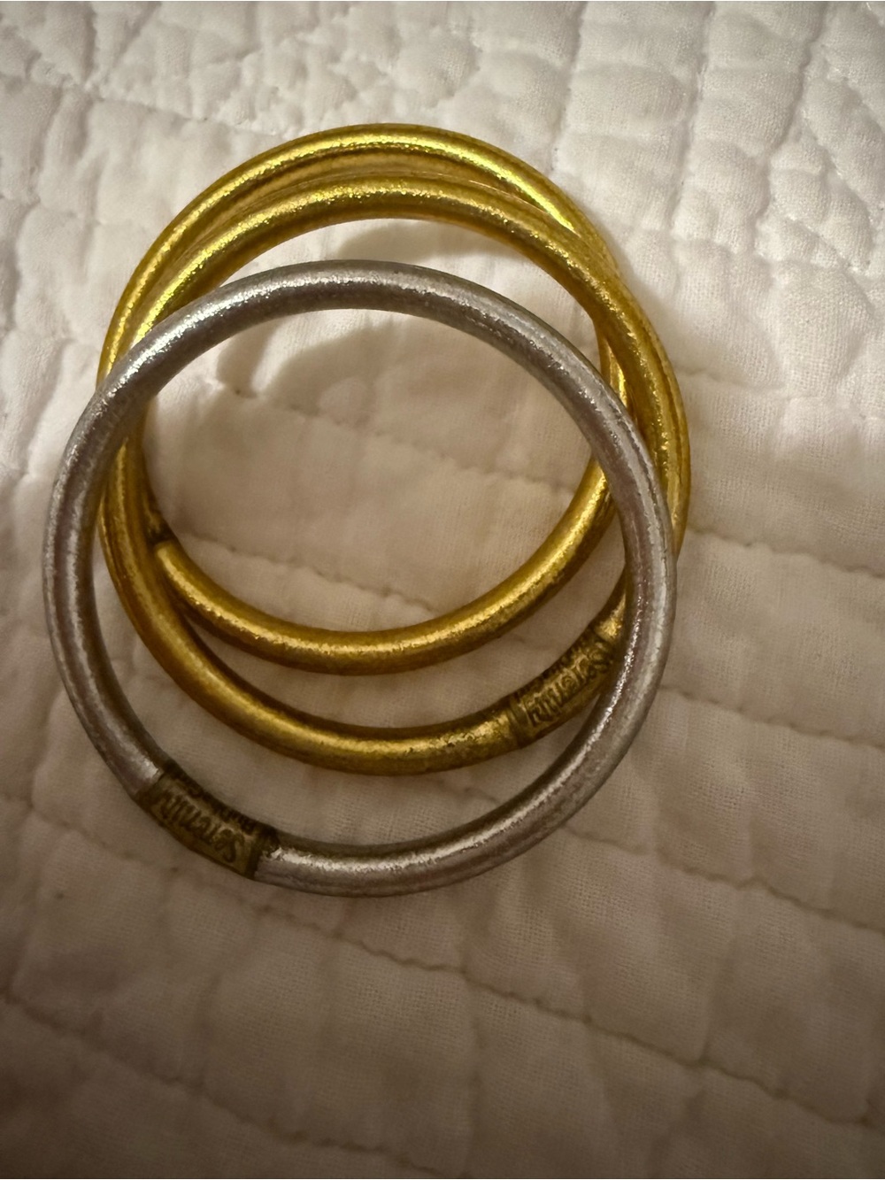 BuddhaGirl All Weather Stacked Bangle Bracelet Set- Gold & Silver size Medium